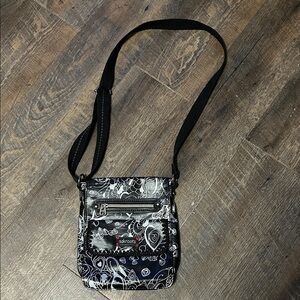 SAKROOTS Artist Circle Small Messenger‎ crossbody Bag- PEACE- Black/white